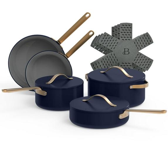 Beautiful 12pc Ceramic Non-Stick Cookware Set, Starry Night by Drew Barrymore, Blue