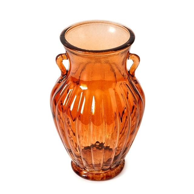 Beautiful Amber Glass Flower Vase for Fresh or Artificial Flowers - Home Decor Centerpiece by Drew Barrymore 8" X 5"