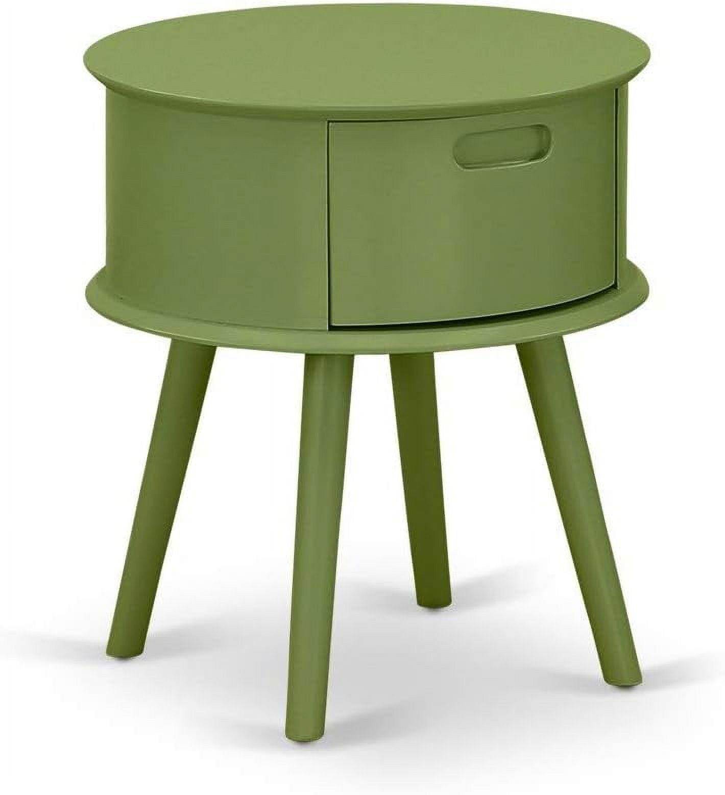 Clover Green Round Rubber Wood Nightstand with Drawer