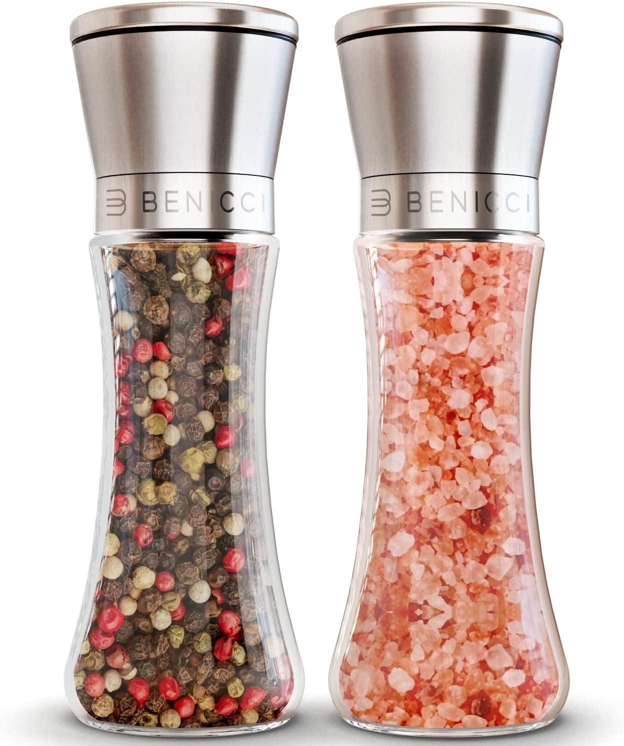 Elegant Stainless Steel and Glass Salt & Pepper Grinder Set