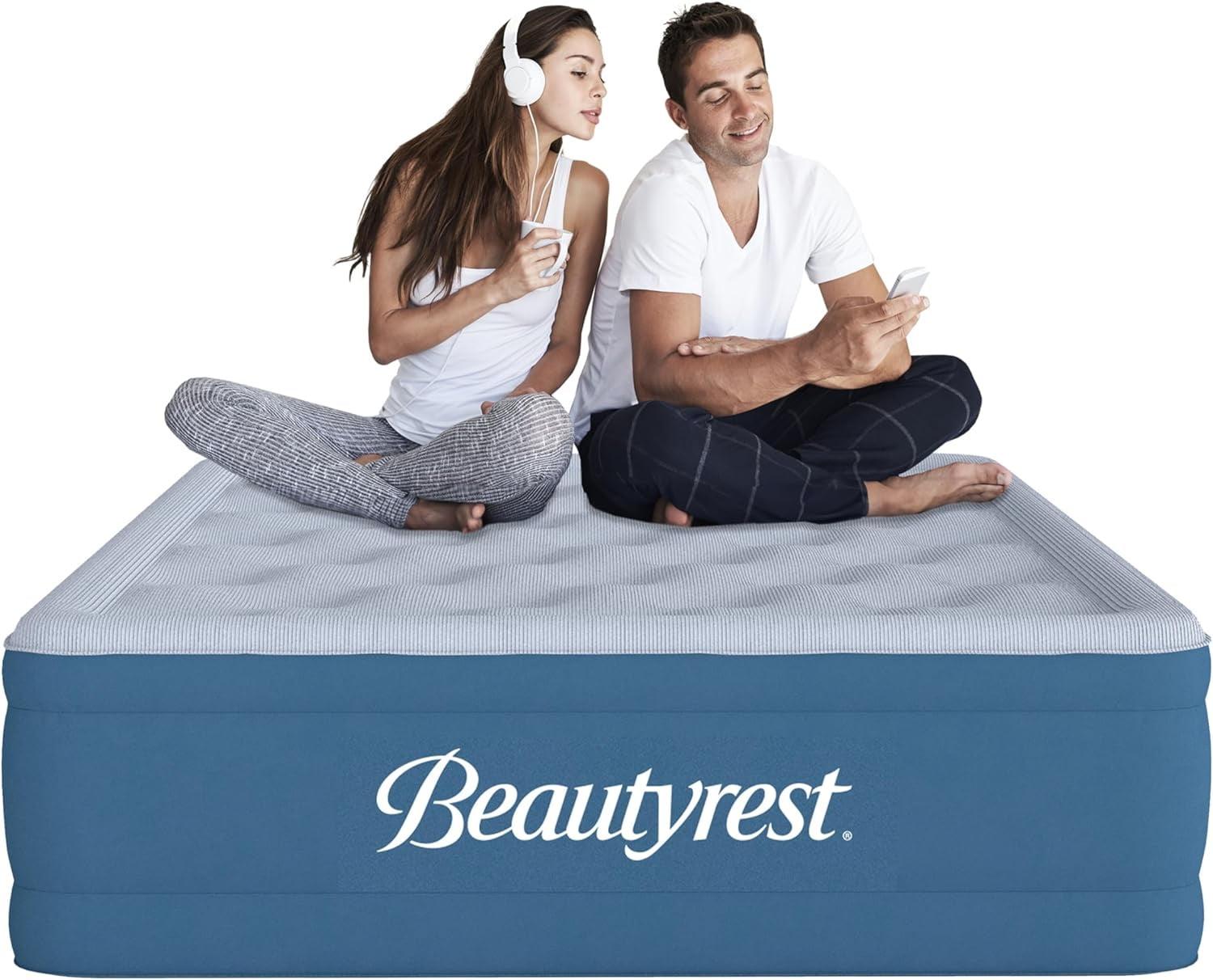 Beautyrest Comfort Plus 17 in. Full Size Air Mattress with Built-in Pump, Plush Cooling Topper, Blow Up Bed for Camping, Guests, Travel