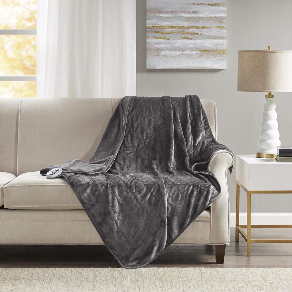 Beautyrest Throw Electric Heated Microlight Plush with Foot Pocket Throw 50x62 Gray
