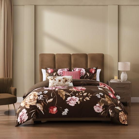 BeBeJan Bebejan Floral Garden on Mocha 100% Cotton 5-Piece Reversible Comforter Set