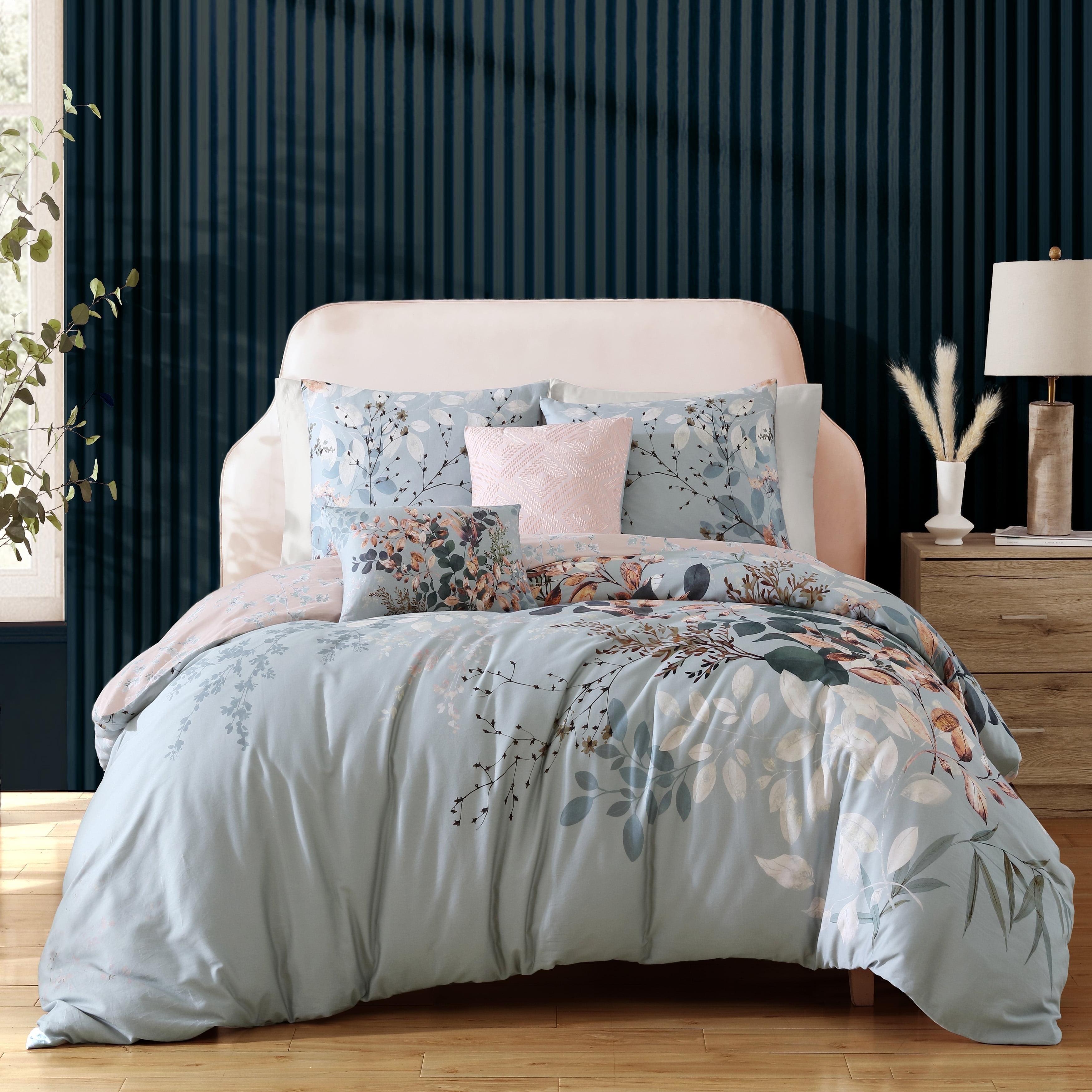 BeBeJan Bebejan Peach Leaves on Sage 100% Cotton Sateen 5 Piece Reversible Comforter Set