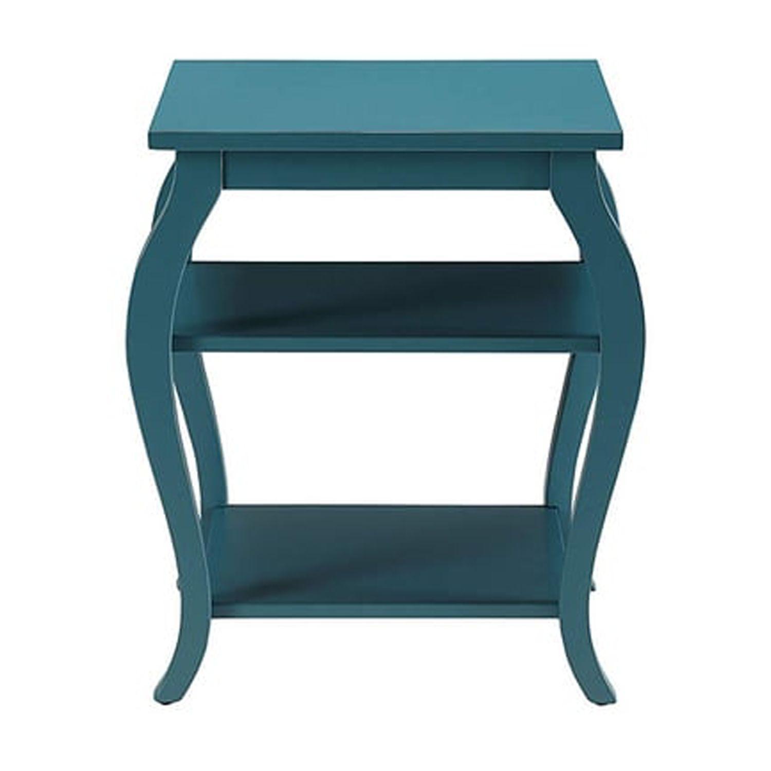 Teal Wood End Table with Open Shelves