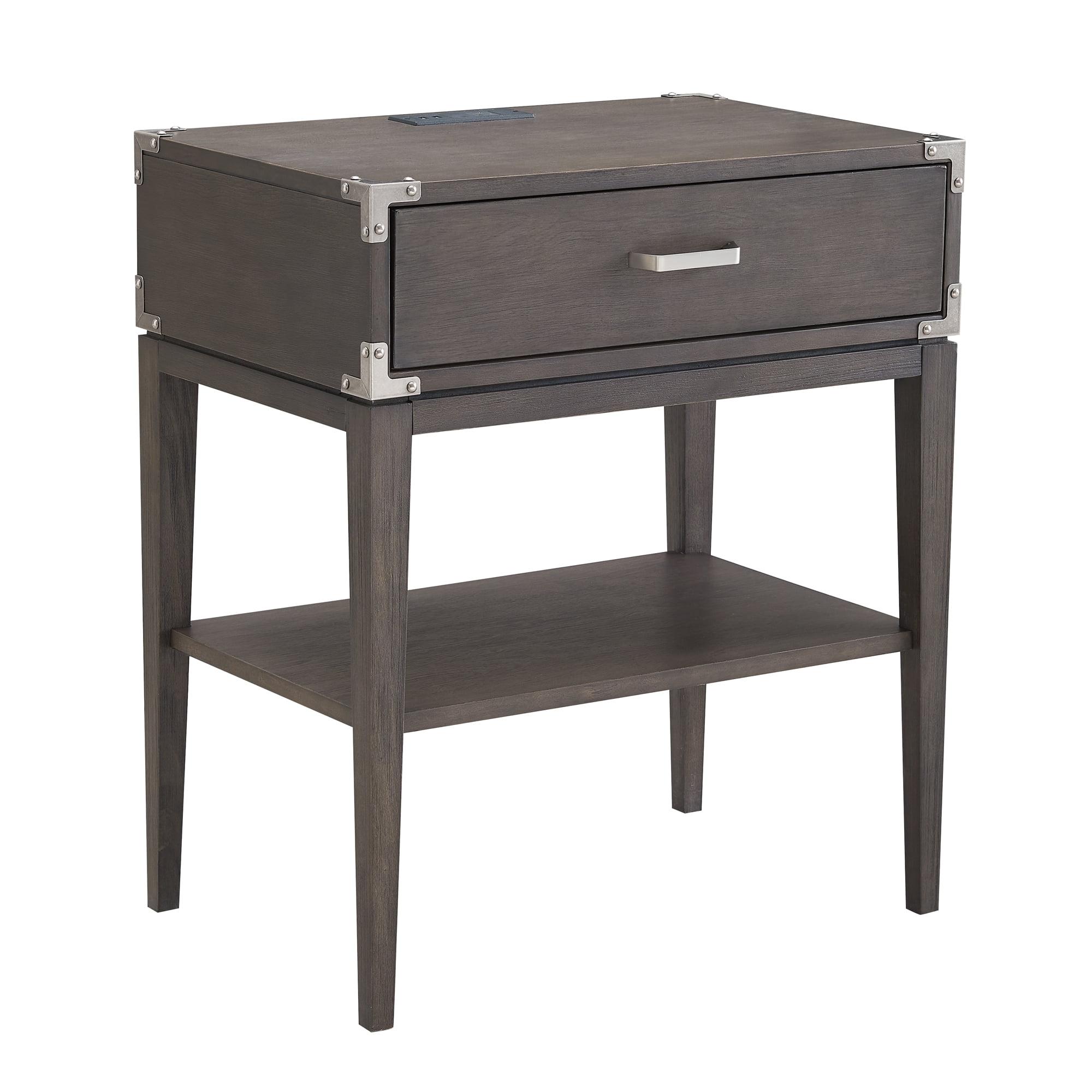 Beckett Anthracite Solid Wood Nightstand with USB Charging Port