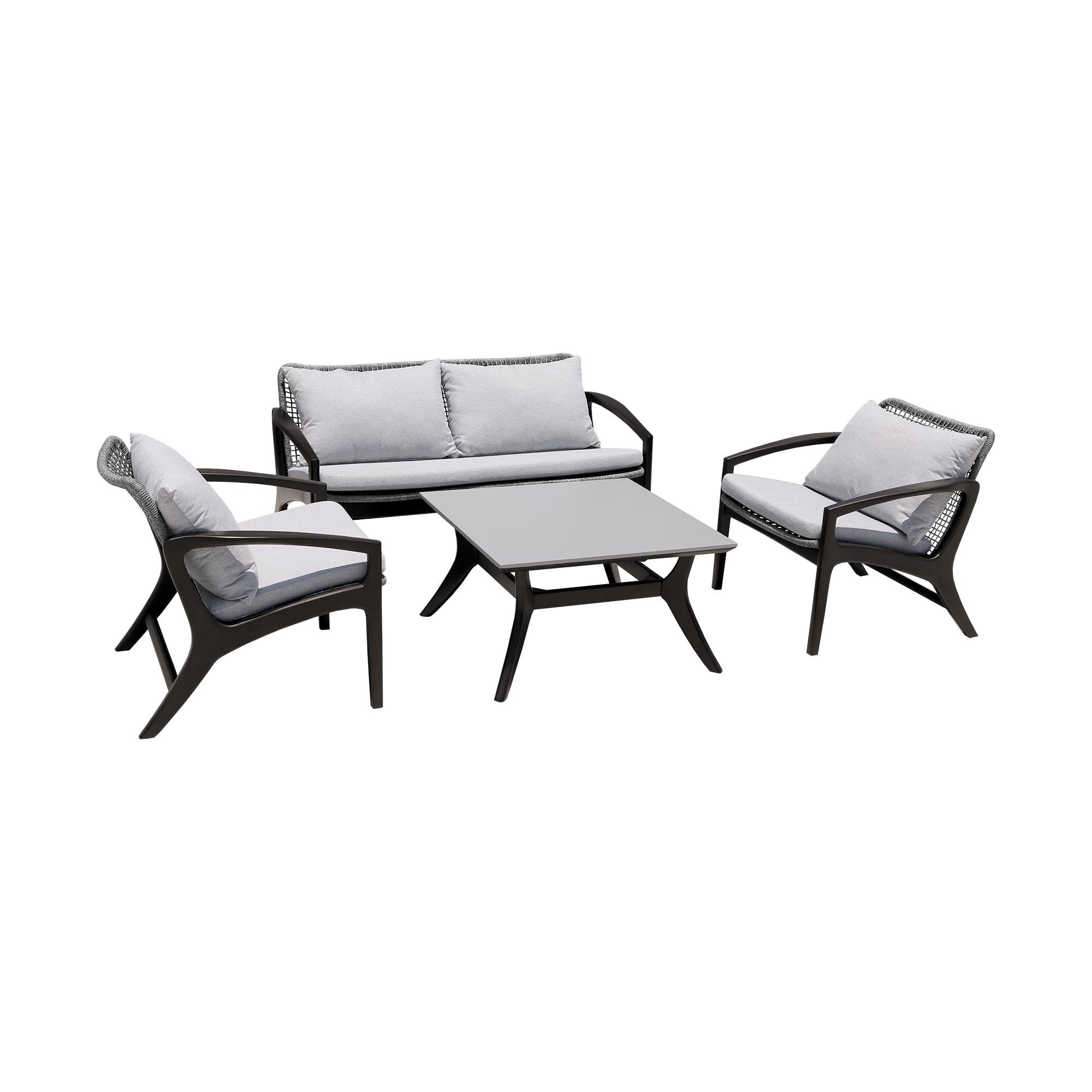 Armen Living Beckham Outdoor Coffee Table In Eucalyptus Wood And Super Stone