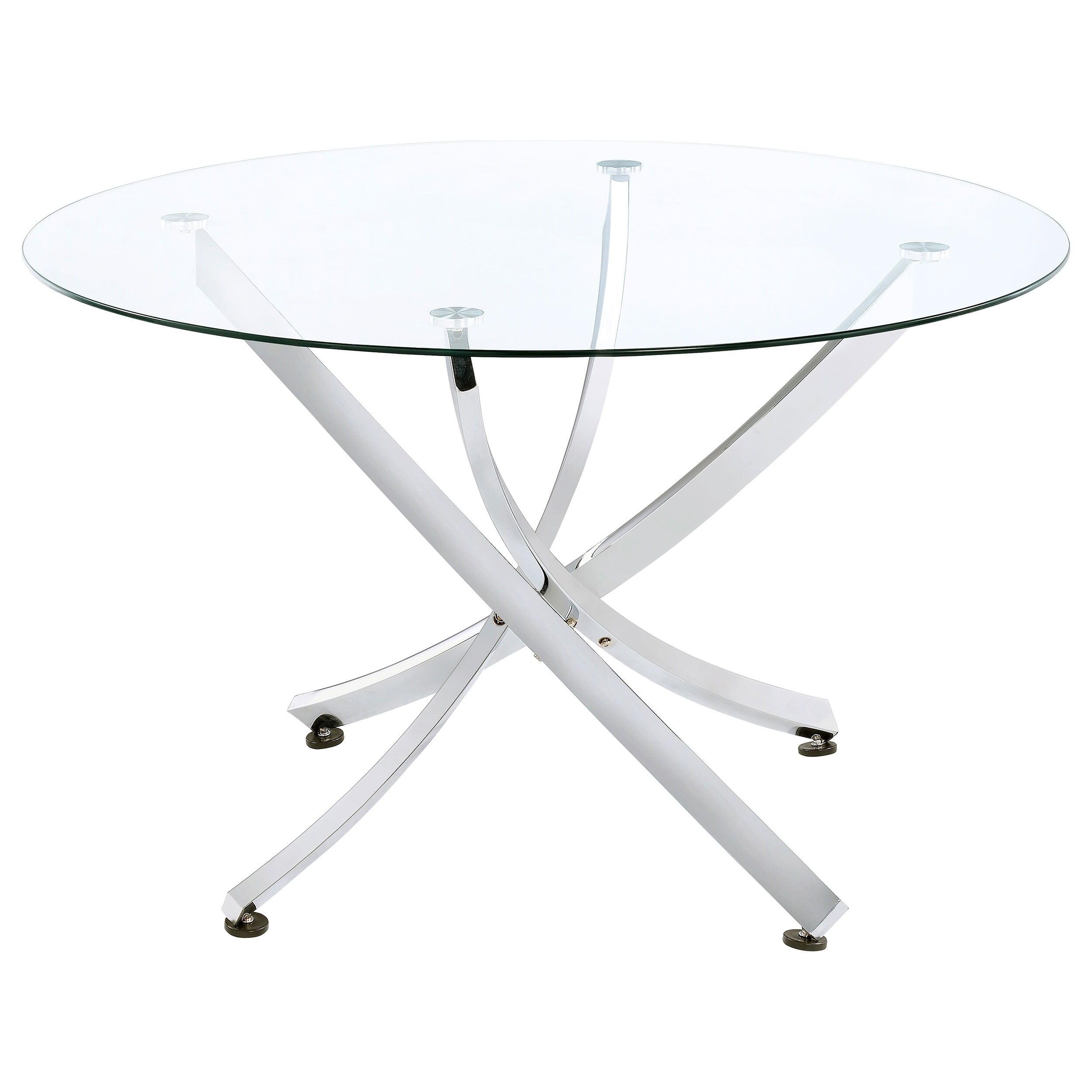 Round Silver Glass Contemporary Dining Table for Four