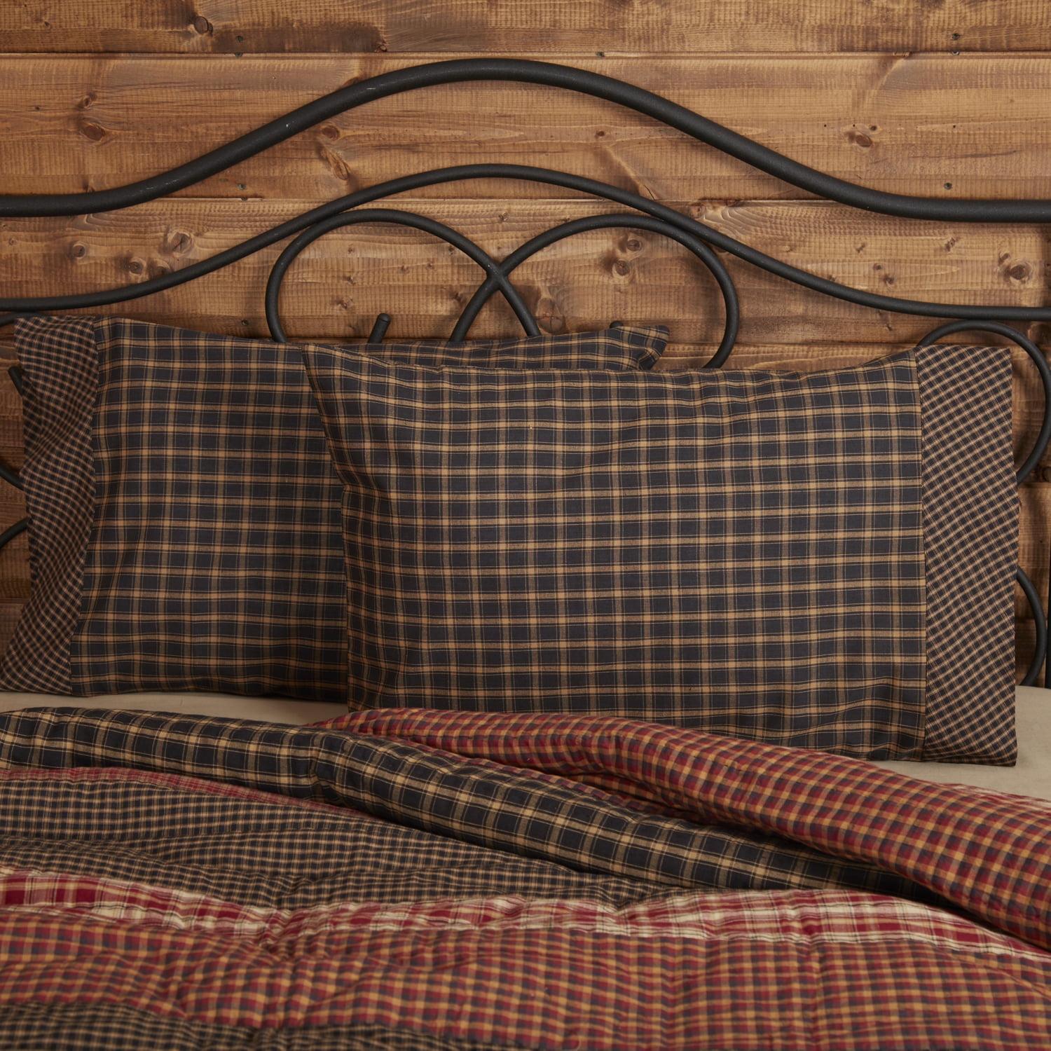 Beckham Black and Khaki Plaid Cotton Standard Pillowcase Set