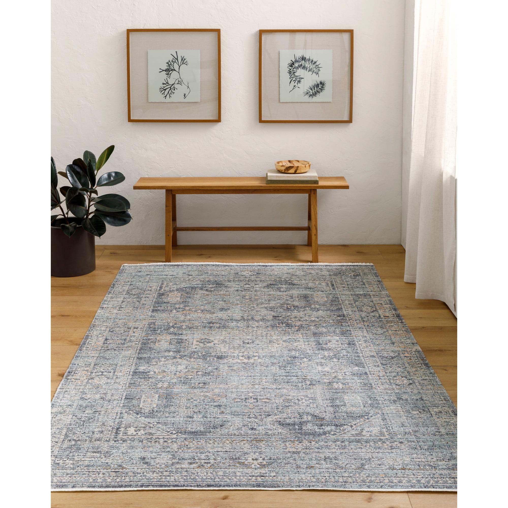 Elegant Gray Synthetic 9' x 13'1" Easy-Care Area Rug