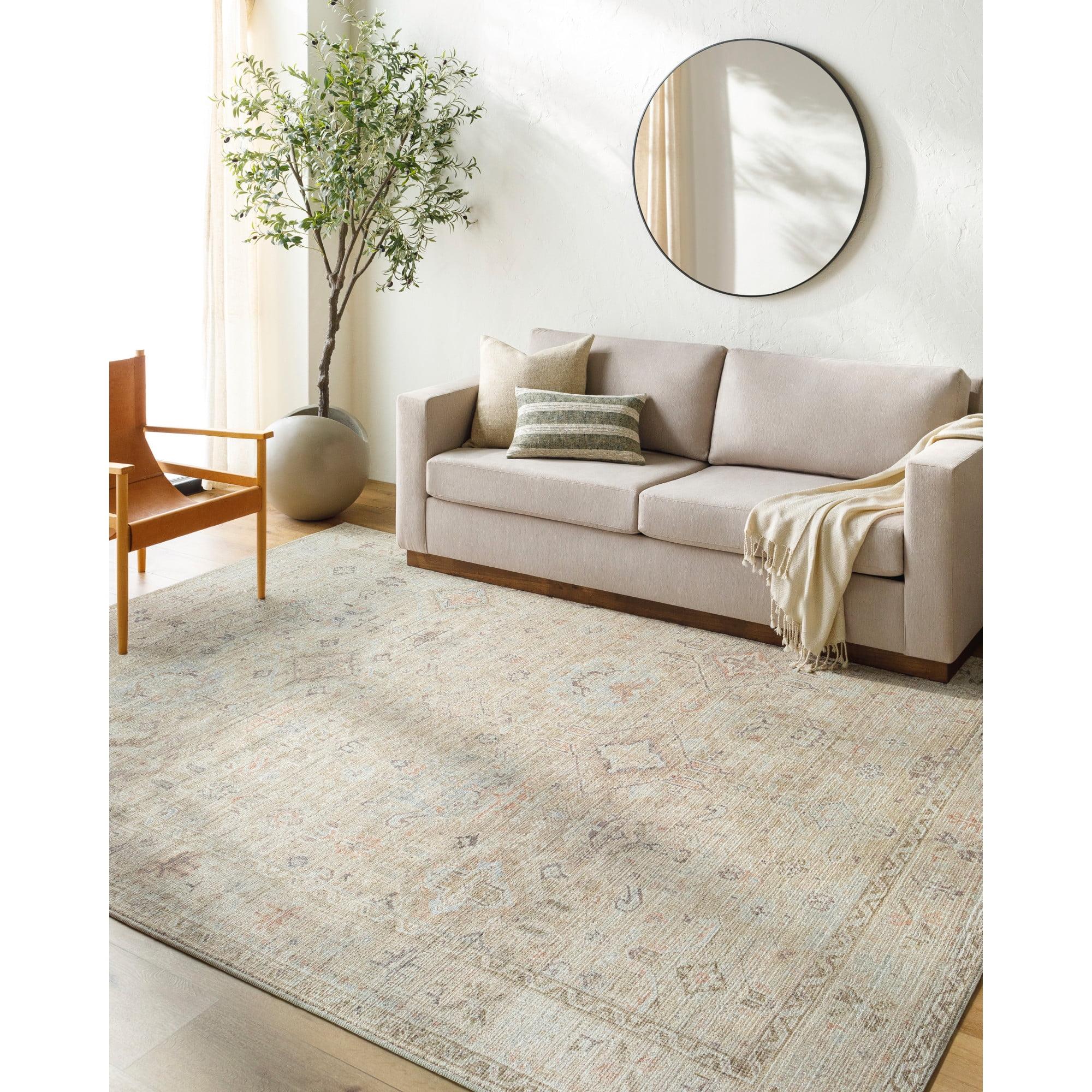 Elegant Ivory Synthetic 3'10" x 5'7" Easy-Care Area Rug