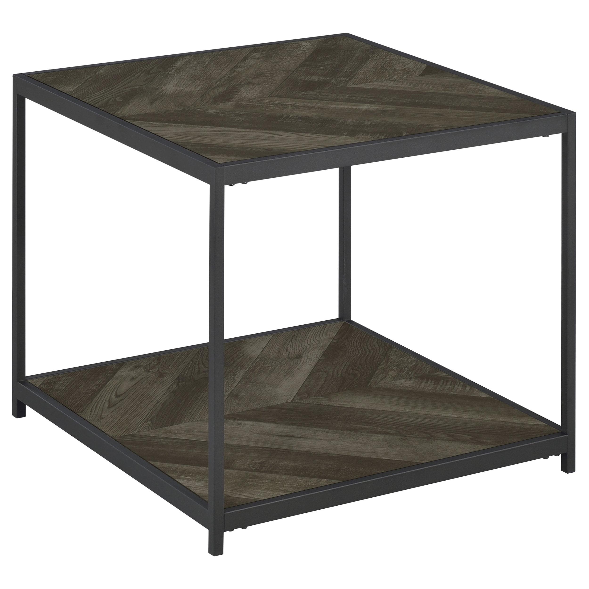 Beckley 23.5'' Square Rustic Grey Herringbone Wood & Metal End Table