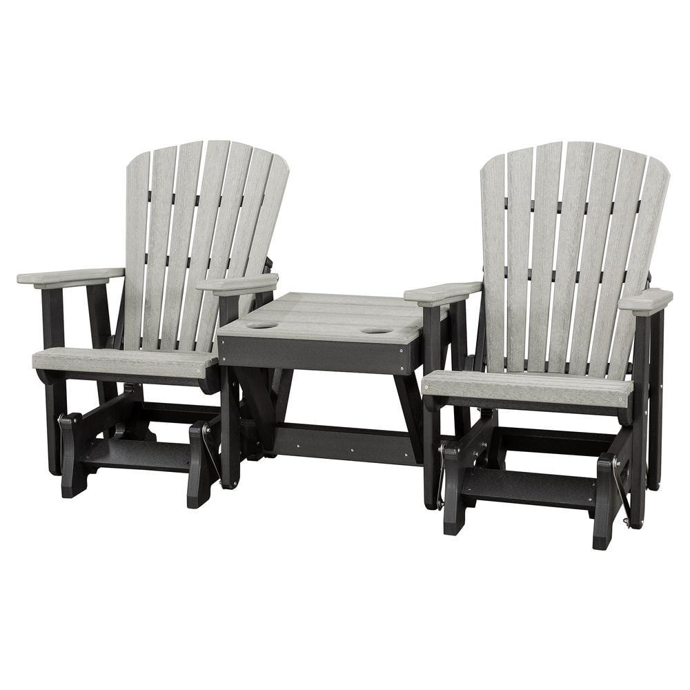 Double Glider With Center Table In Birchwood High Density Polyethylene With A Tudor Base, Made In The USA