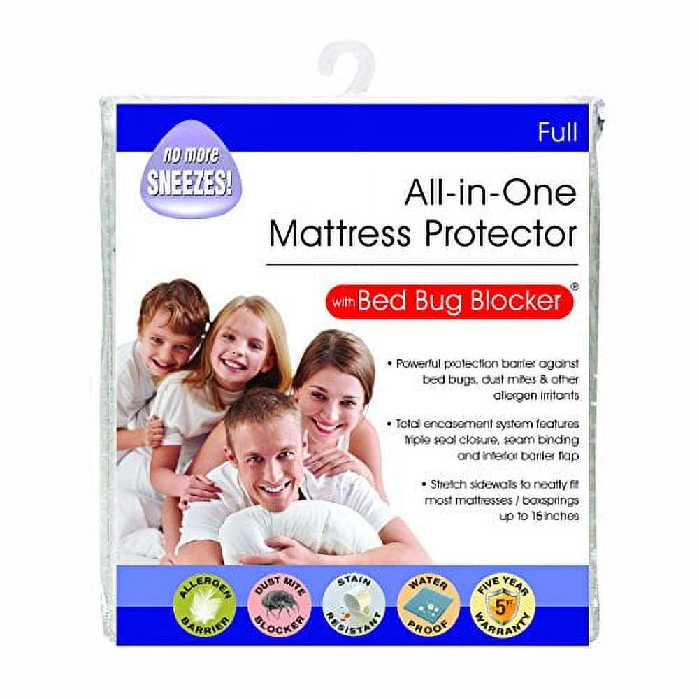 All-in-One Bed Bug Blocker Water Resistant Zippered Mattress Protector, Full