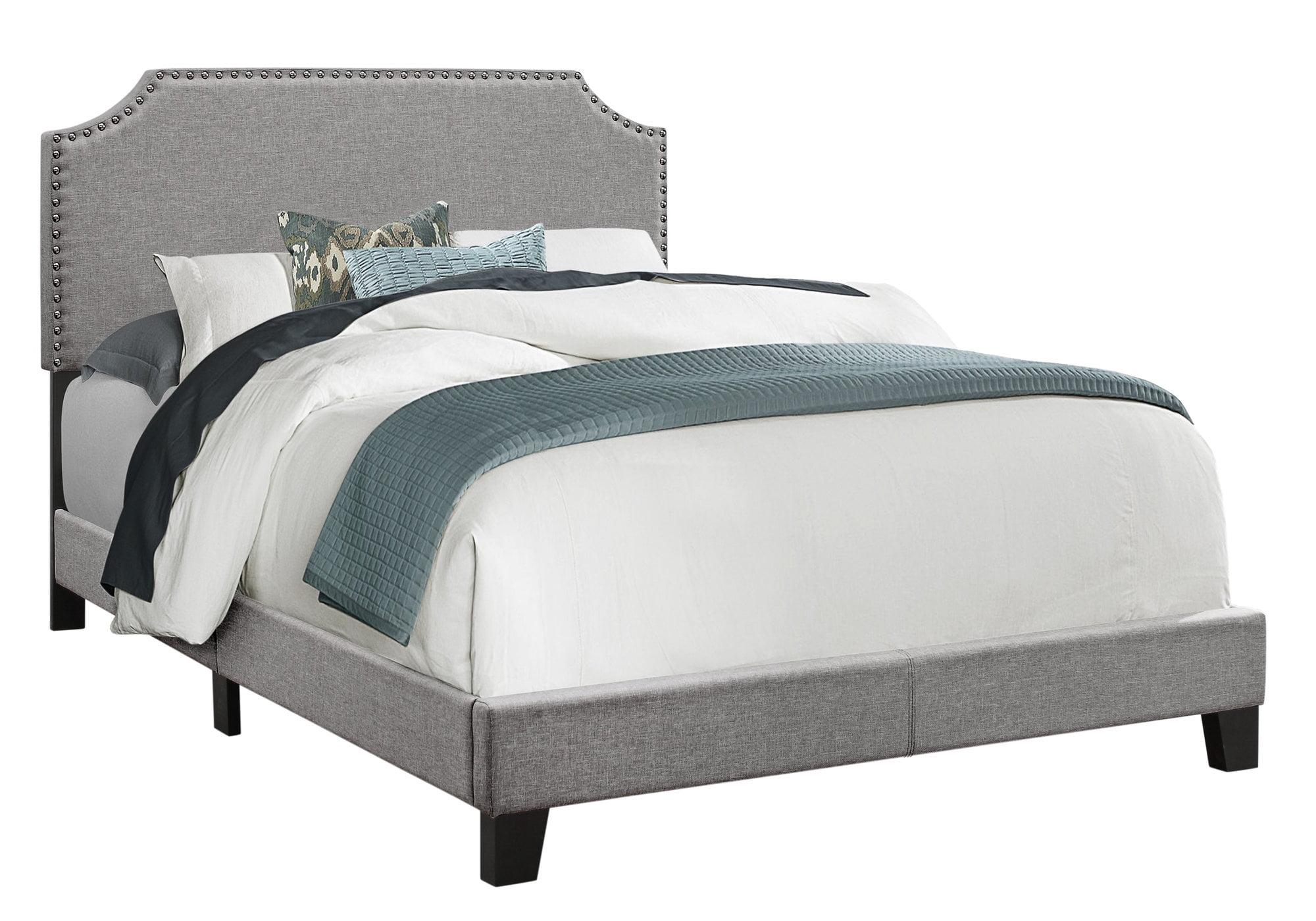 Winston Porter Bed, Bedroom, Upholstered, Grey Linen Look, Chrome Trim, Transitional