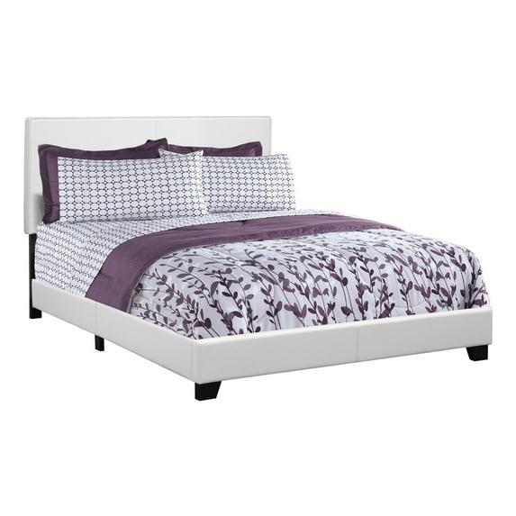 Monarch Specialties Bed Queen Size Platform Bedroom Frame Upholstered Pu Leather Look Wood Legs White Transitional