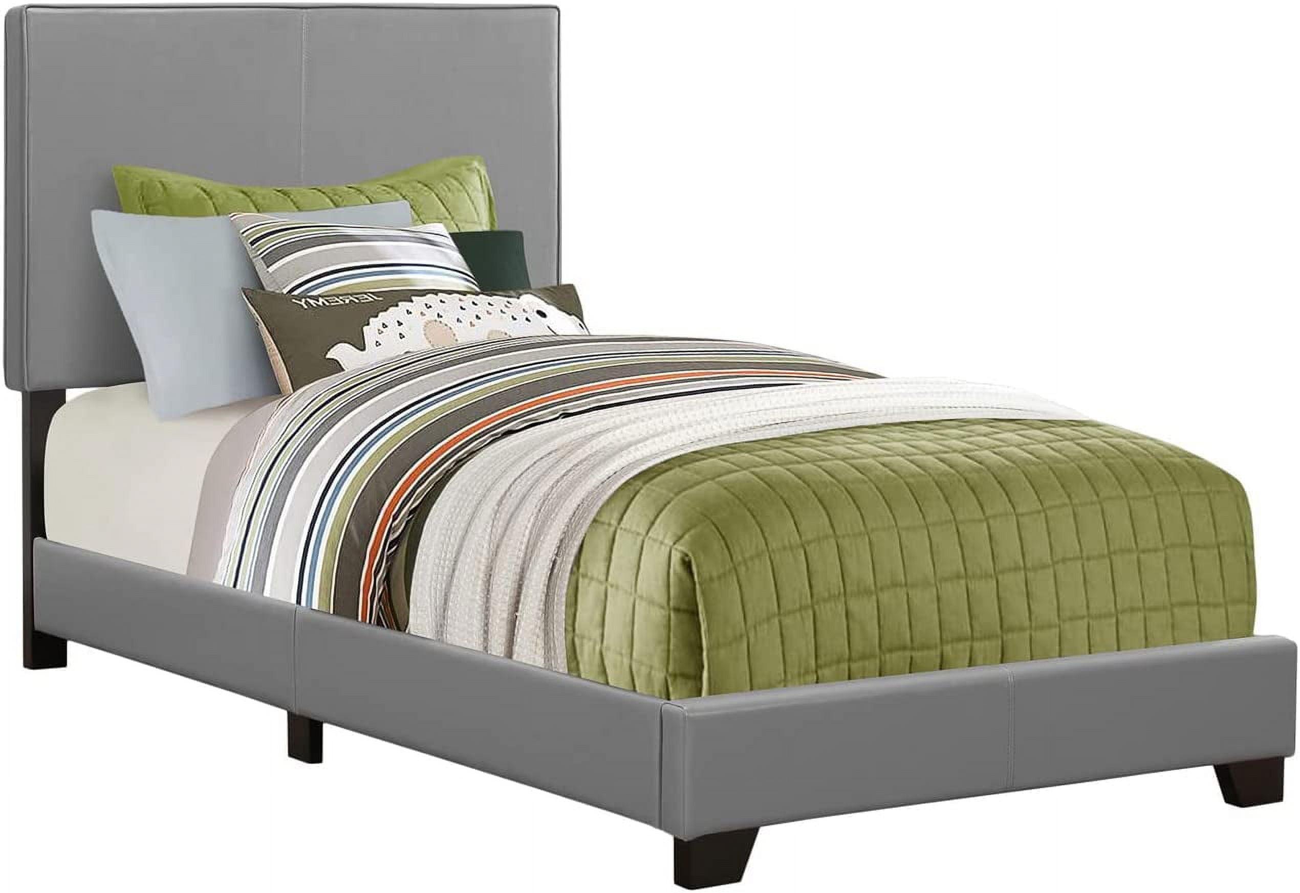 Transitional Twin Panel Bed in Grey Leather with Wood Frame