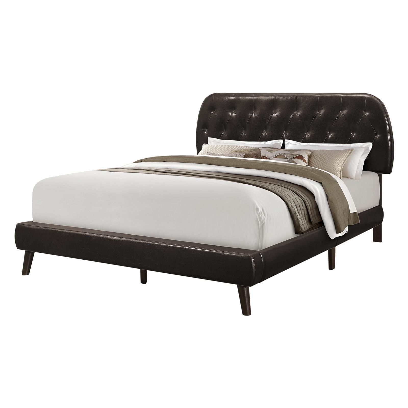 Contemporary Queen Upholstered Bed with Tufted Brown Leather Headboard