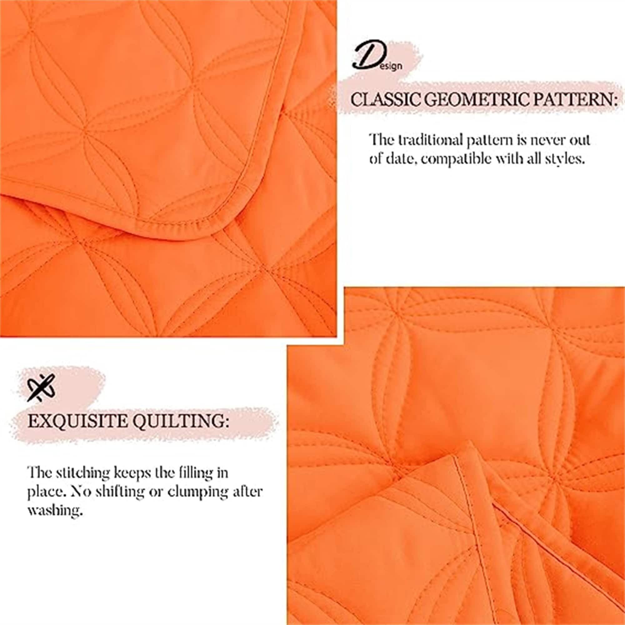 Exclusivo Mezcla Queen Quilt Bedding Set, Lightweight Soft Orange Queen Bedspreads Coverlets with Geometric Stitched Pattern