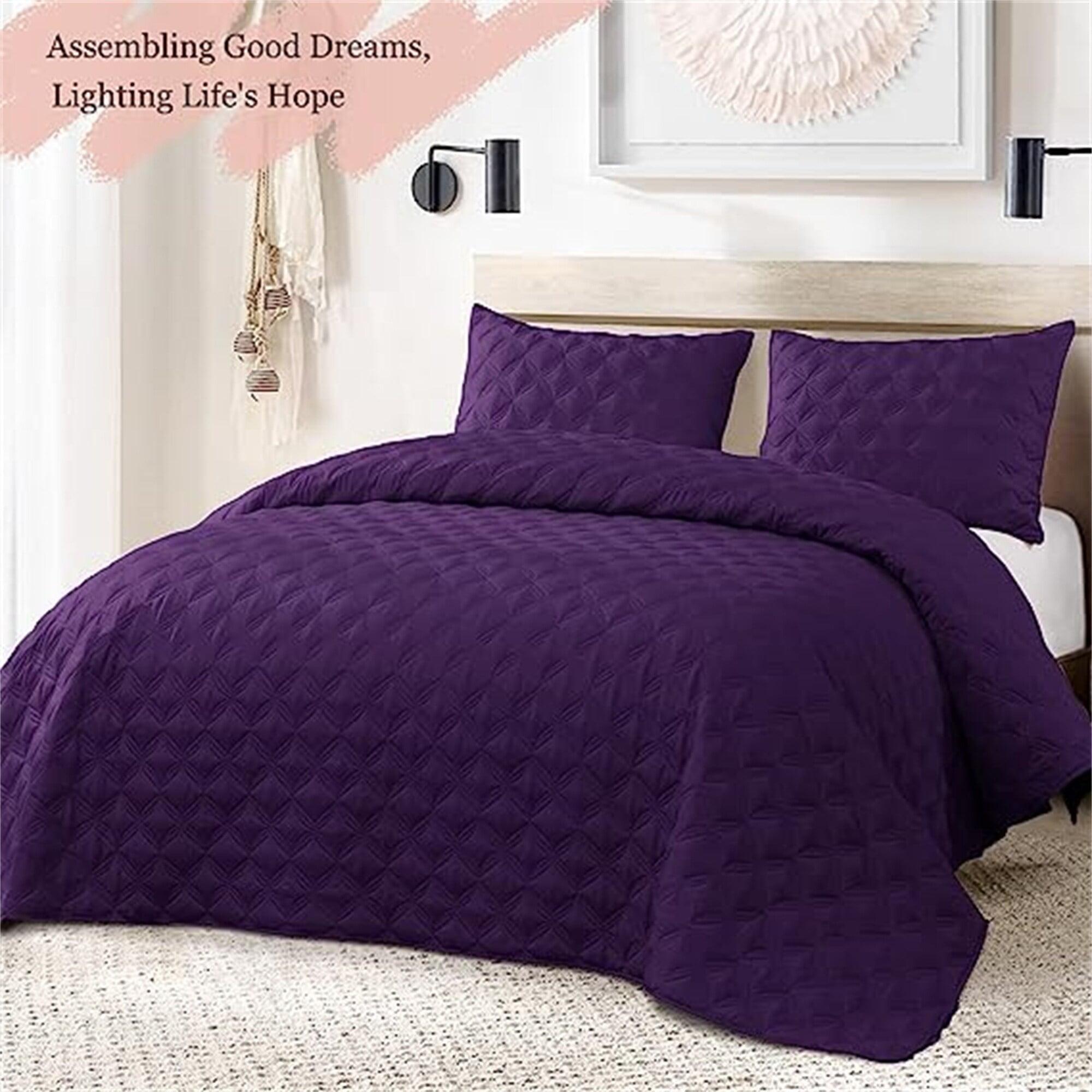 Exclusivo Mezcla Queen Quilt Bedding Set, Lightweight Soft Purple Queen Bedspreads Coverlets with Geometric Stitched Pattern