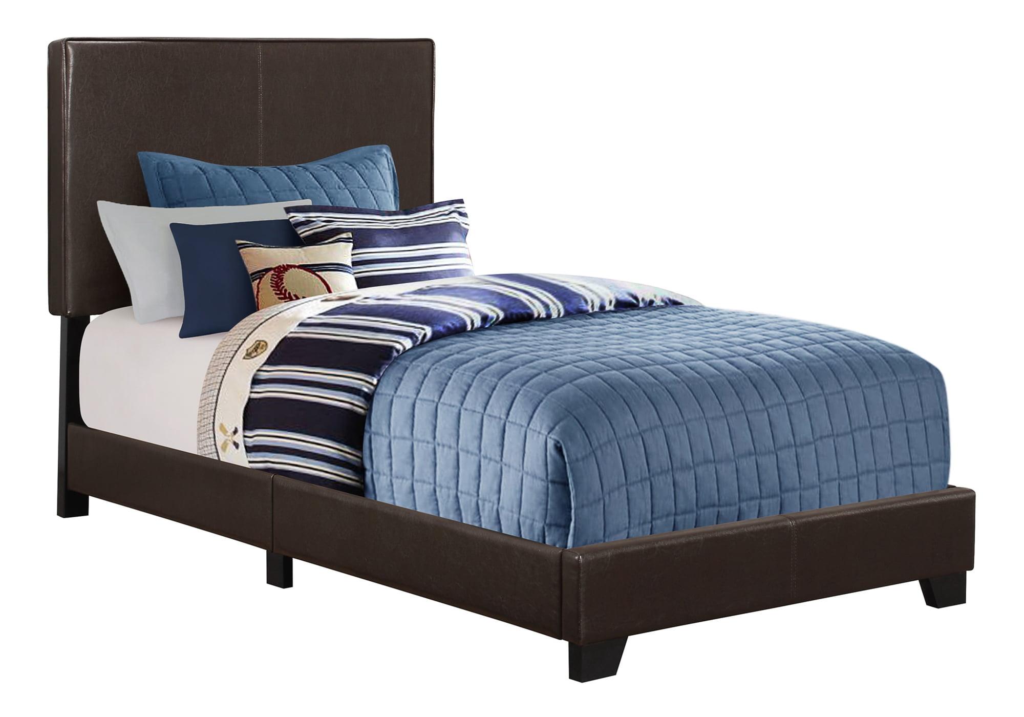 Monarch Specialties Bed Twin Size Platform Bedroom Frame Upholstered Pu Leather Look Wood Legs Brown Transitional