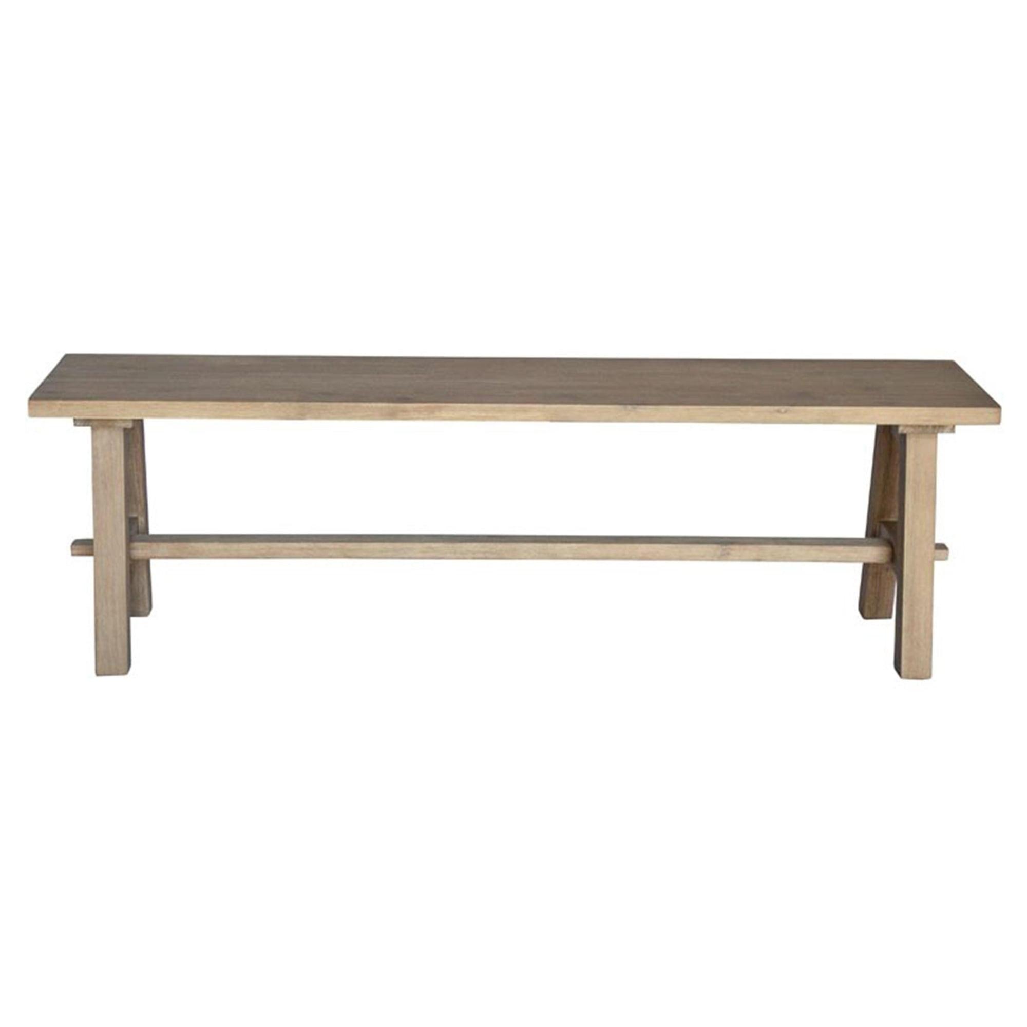 Bedford 59" Brushed Smoke Acacia Wood Dining Bench with Leather Seat