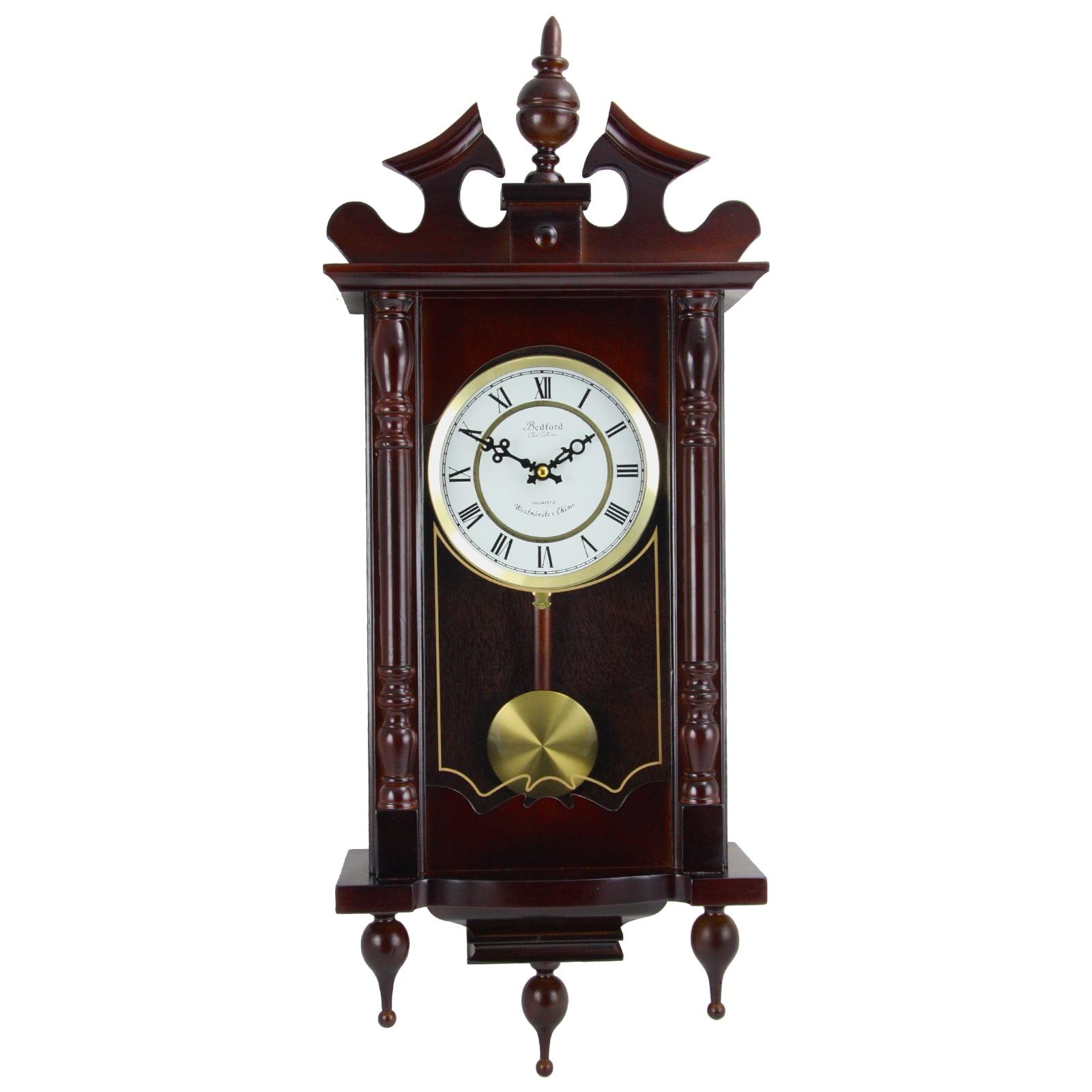 Bedford Clocks Classic 31" Swinging Pendulum Chiming Wall Clock with Roman Numerals