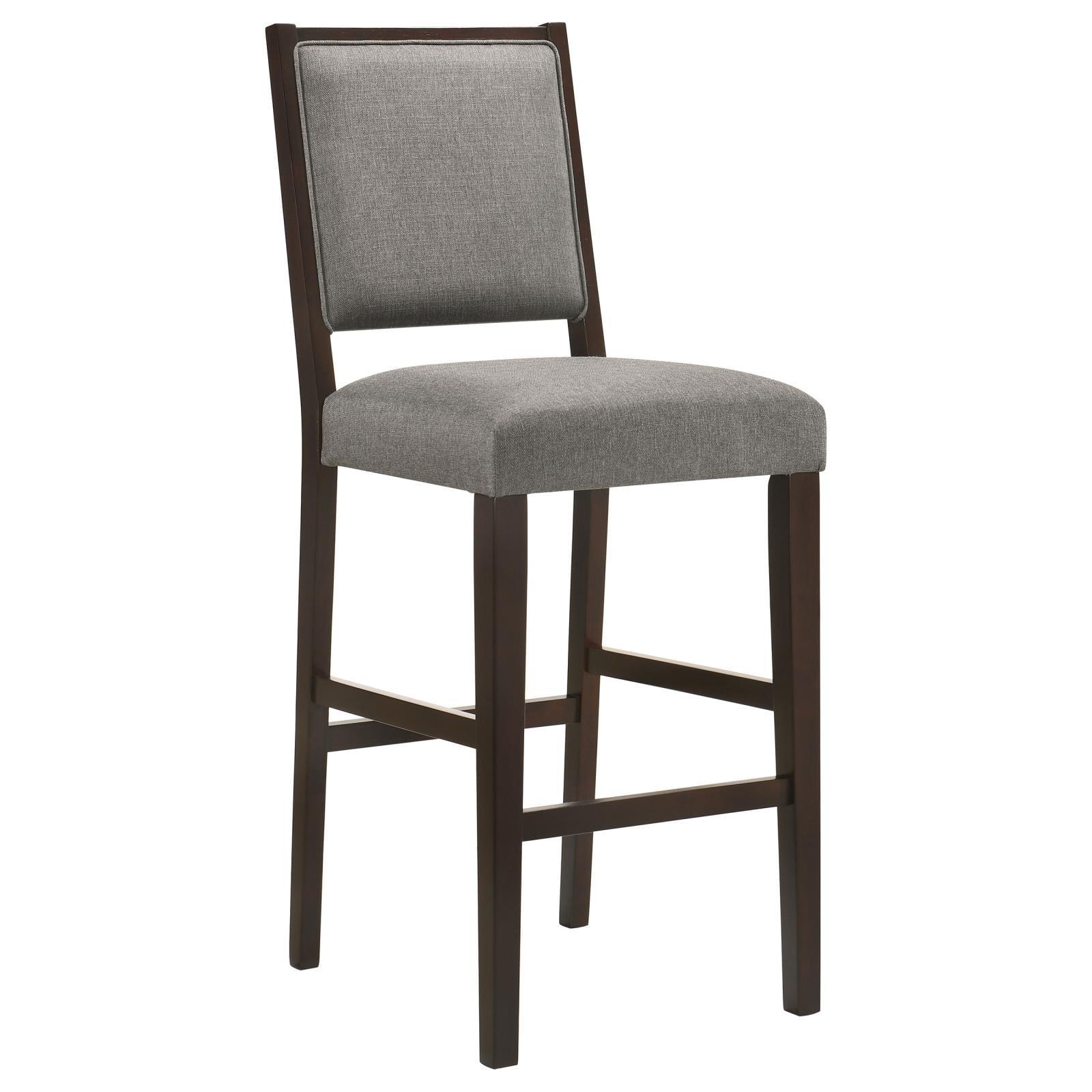 Gray Upholstered Transitional Wood Bar Stools with Footrest