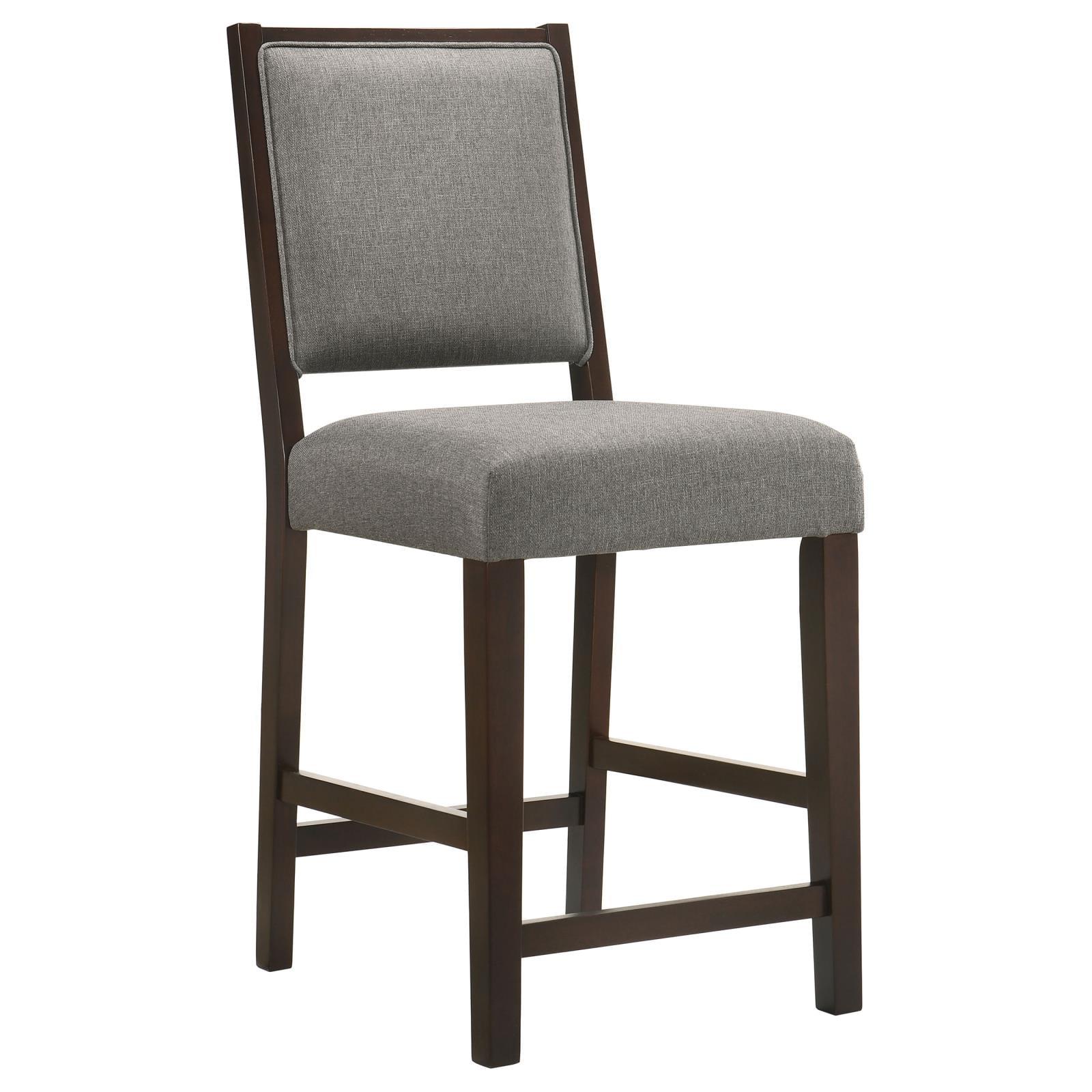 Gray Leather and Wood Transitional Counter Stools, 18.5" Wide