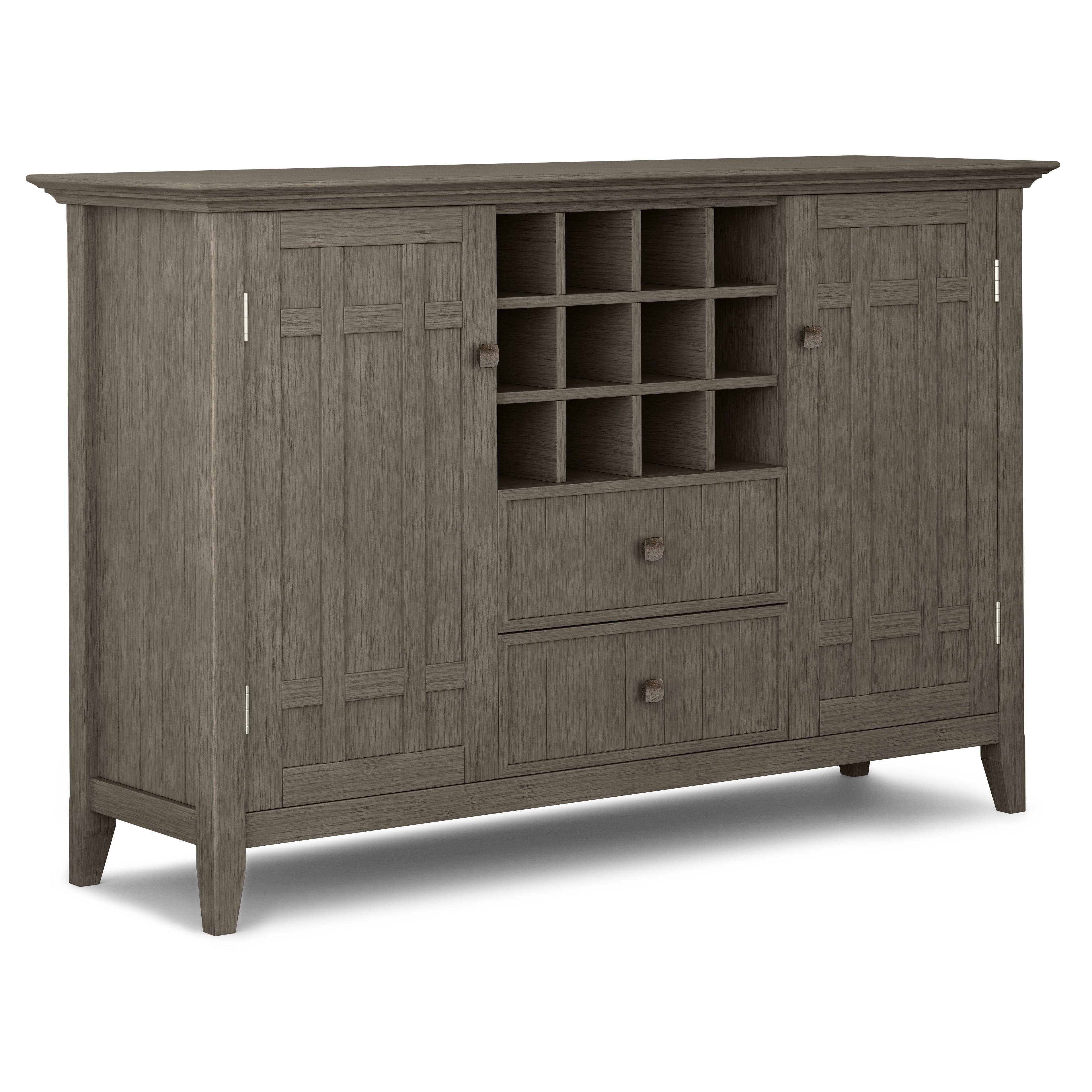 Bedford Solid Wood Farmhouse Grey Sideboard Buffet with Wine Rack