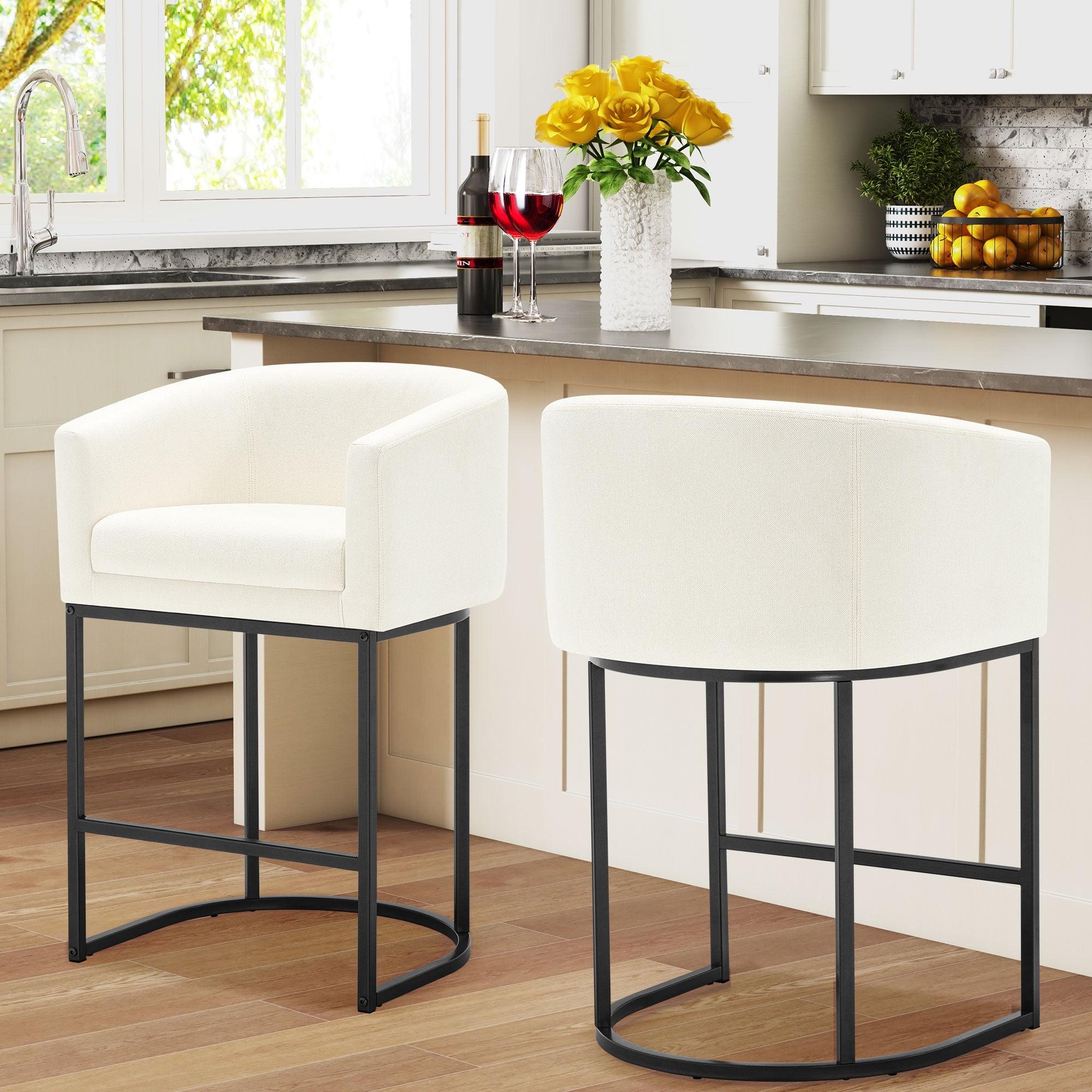 Beige and Black Metal Frame Counter Height Stools, Set of 2