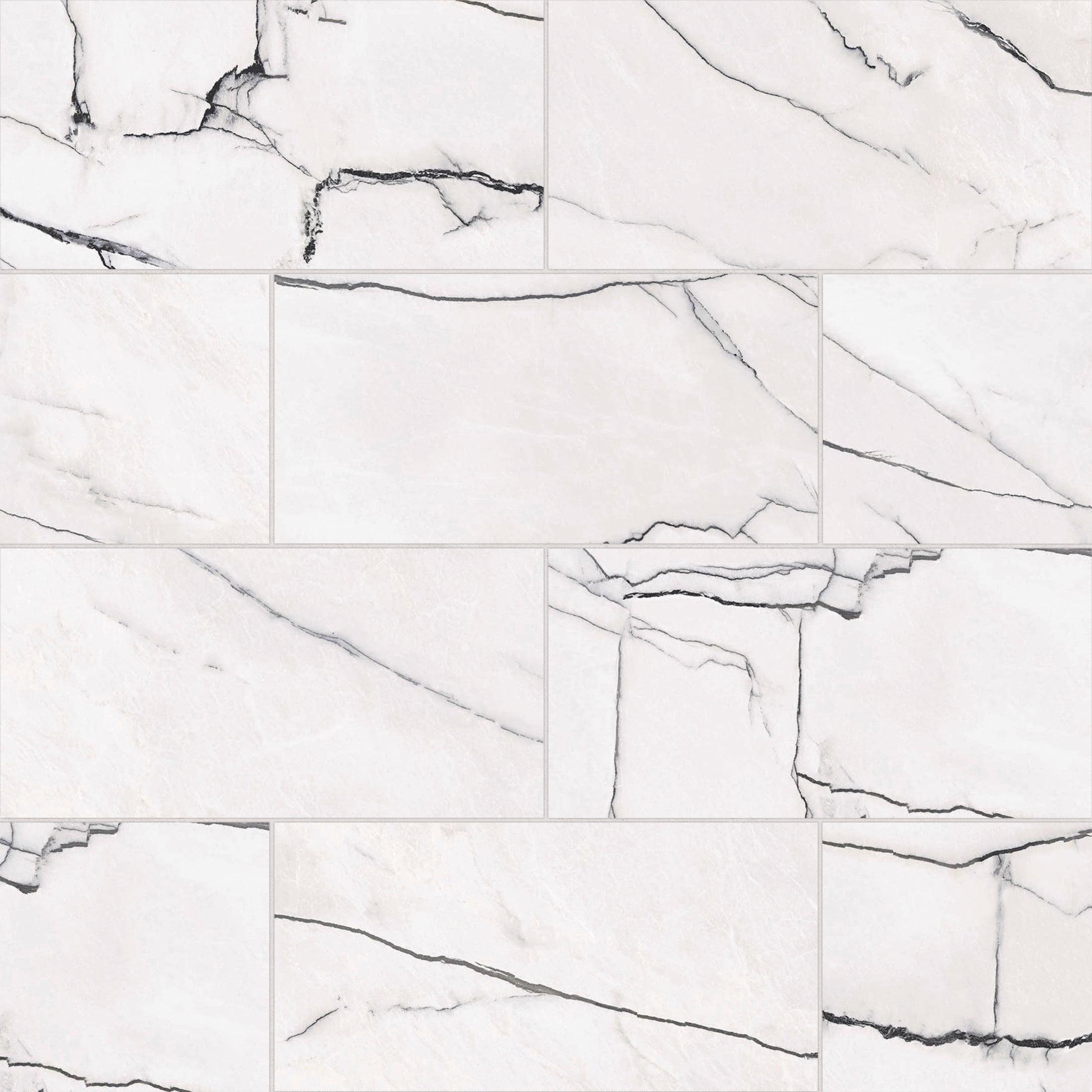Gemma 12" x 24" Honed Porcelain Marble Look Wall & Floor Tile in Bianca