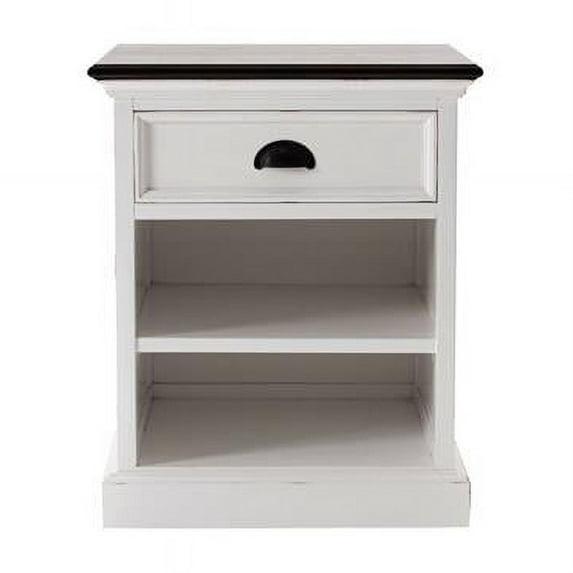 Distressed White and Deep Brown Nightstand With Shelves