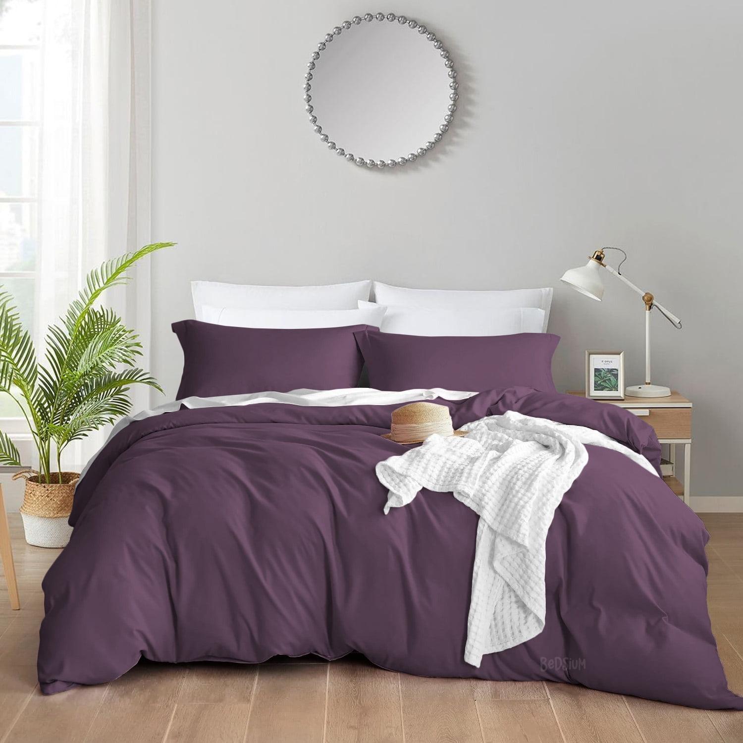 Nestl 3pc Duvet Cover Set, Luxury Microfiber Duvet Cover King with Pillow Shams, Purple Eggplant