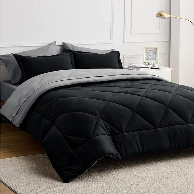 Bedsure 7-Pieces Black Comforter Bed-in-a-Bag, Queen
