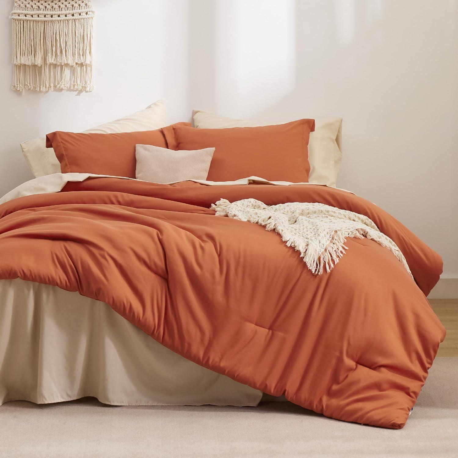 Burnt Orange Queen Microfiber Down Alternative Bed in a Bag Set