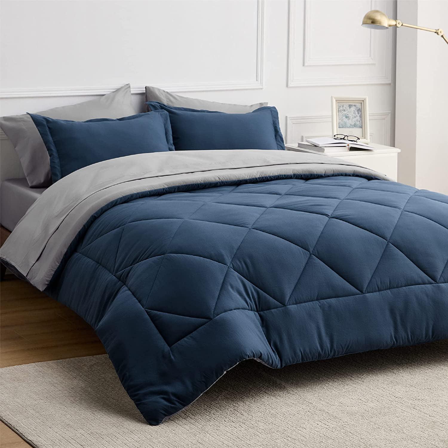 Navy and Gray Queen Reversible Bed in a Bag Set