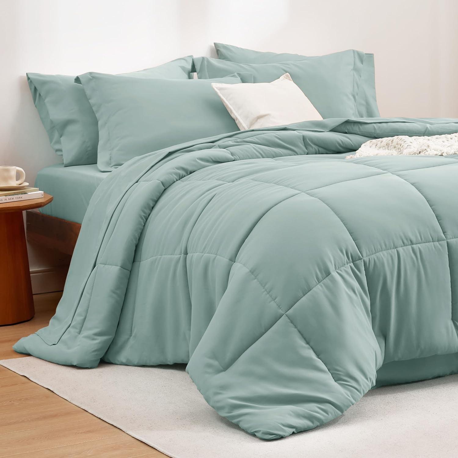 Sage Green Queen Microfiber Reversible Bed in a Bag Set