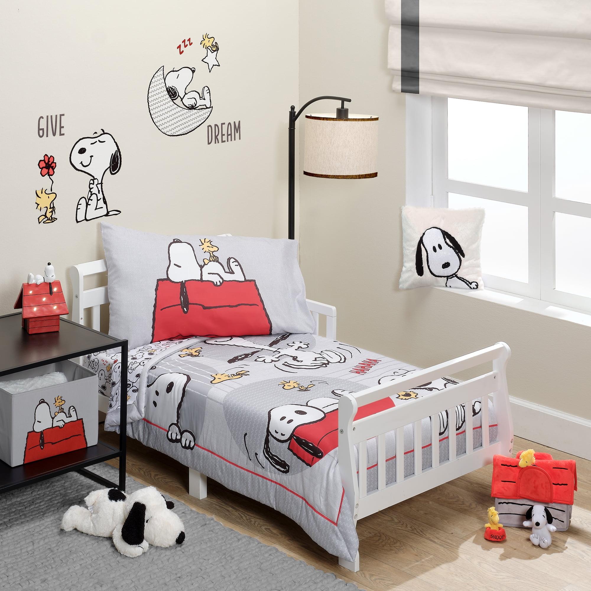 Lambs & Ivy 4pc Snoopy Love Toddler Bedding Set - Gray/Red/White
