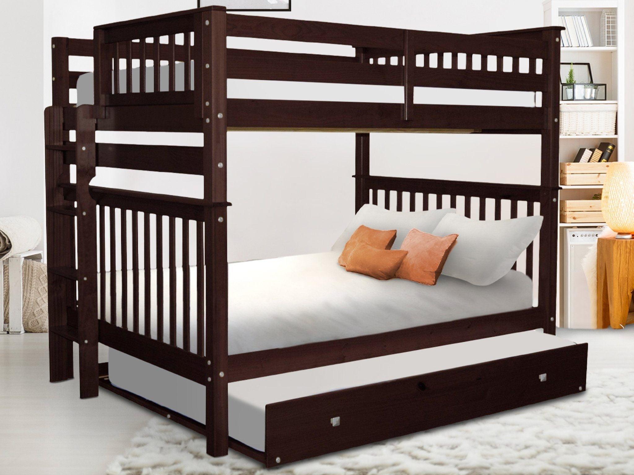 Bedz King Bunk Beds Full over Full Mission Style with End Ladder and a Full Trundle, Dark Cherry