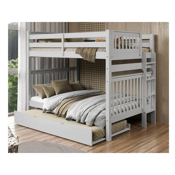 Bedz King Bunk Beds Full over Full Mission Style with End Ladder and a Twin Trundle, Gray