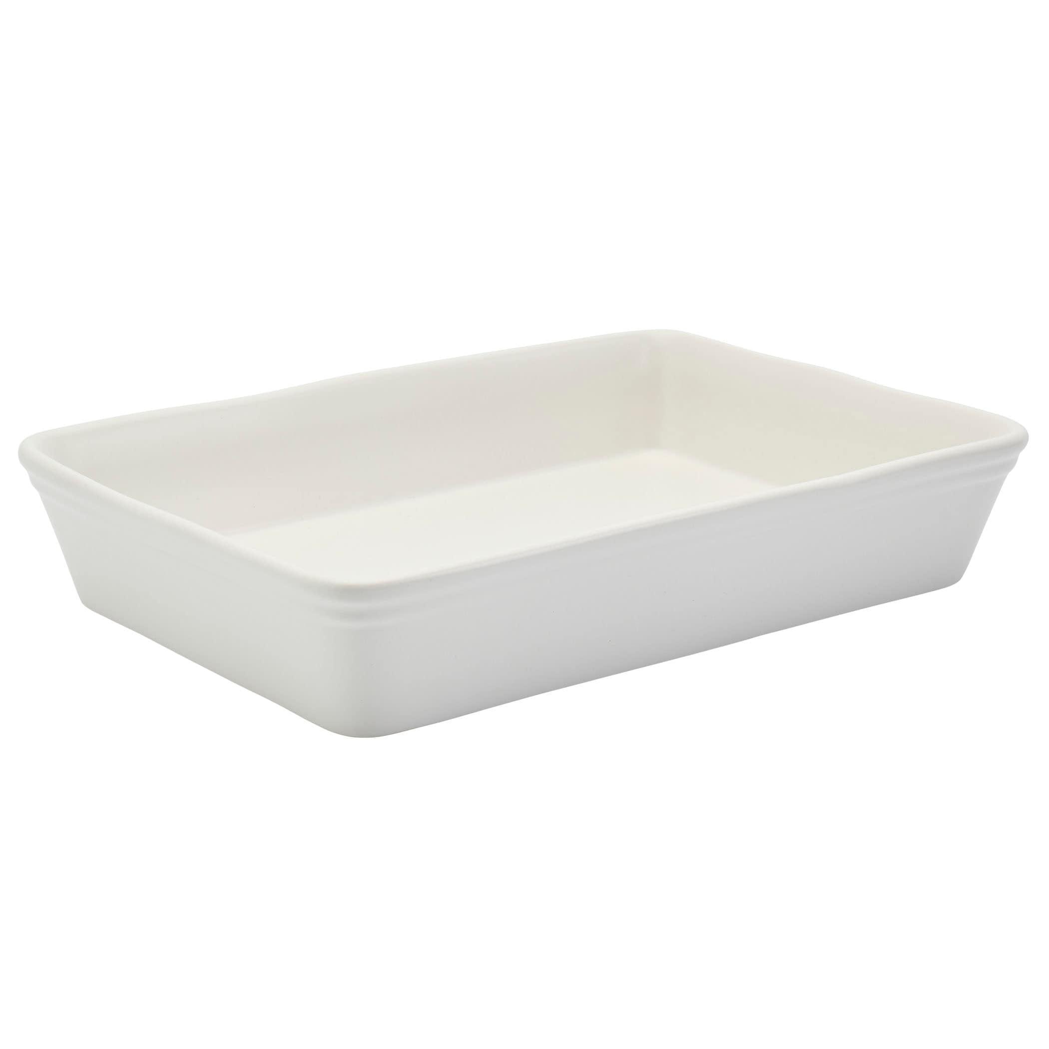 White Stoneware 3Qt Rectangular Baker with Embossed Design