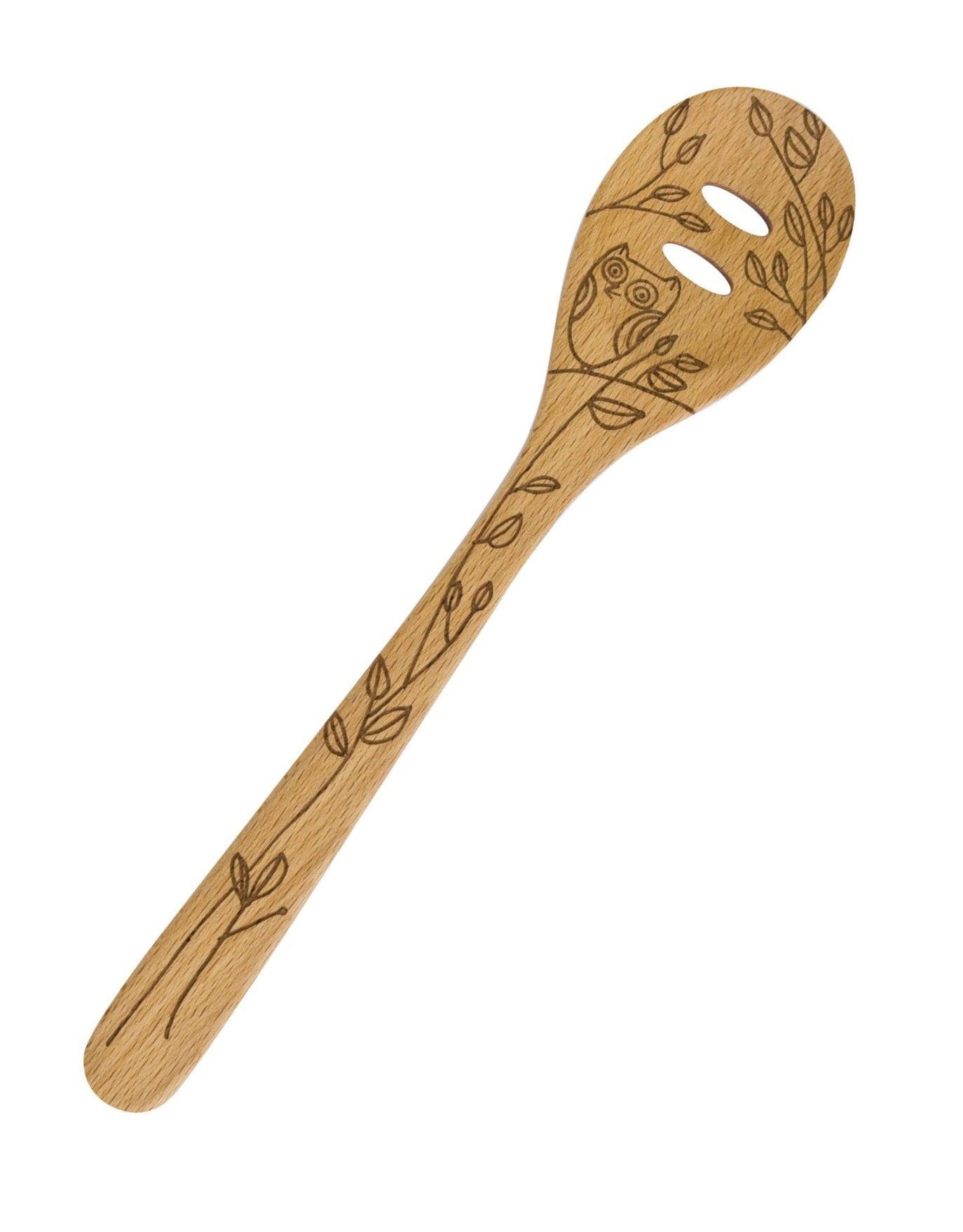 Talisman Designs Laser Etched Beechwood Slotted Spoon, Nature Collection, Set of 1