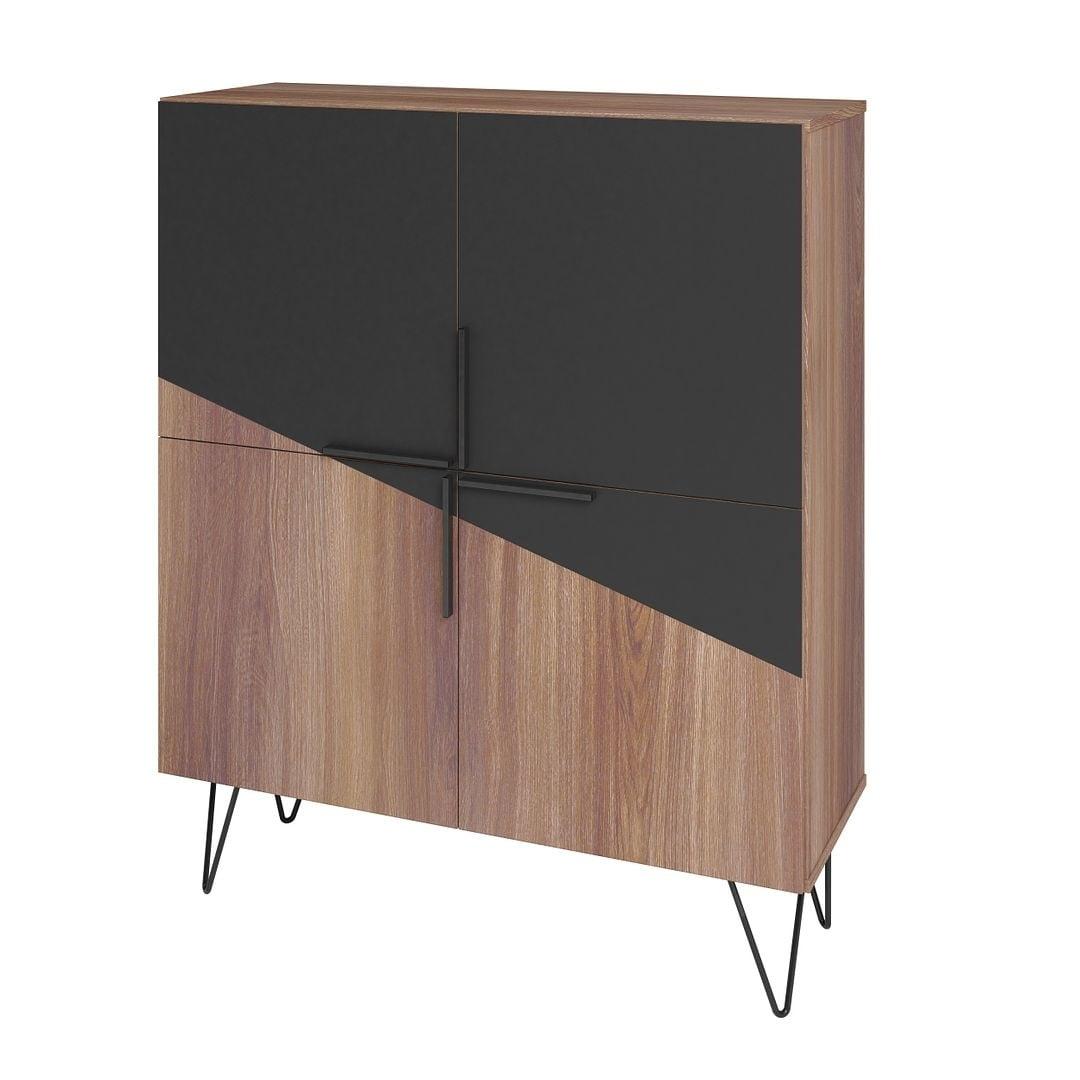 Mid-Century Modern Black Low Cabinet with Splayed Metal Legs