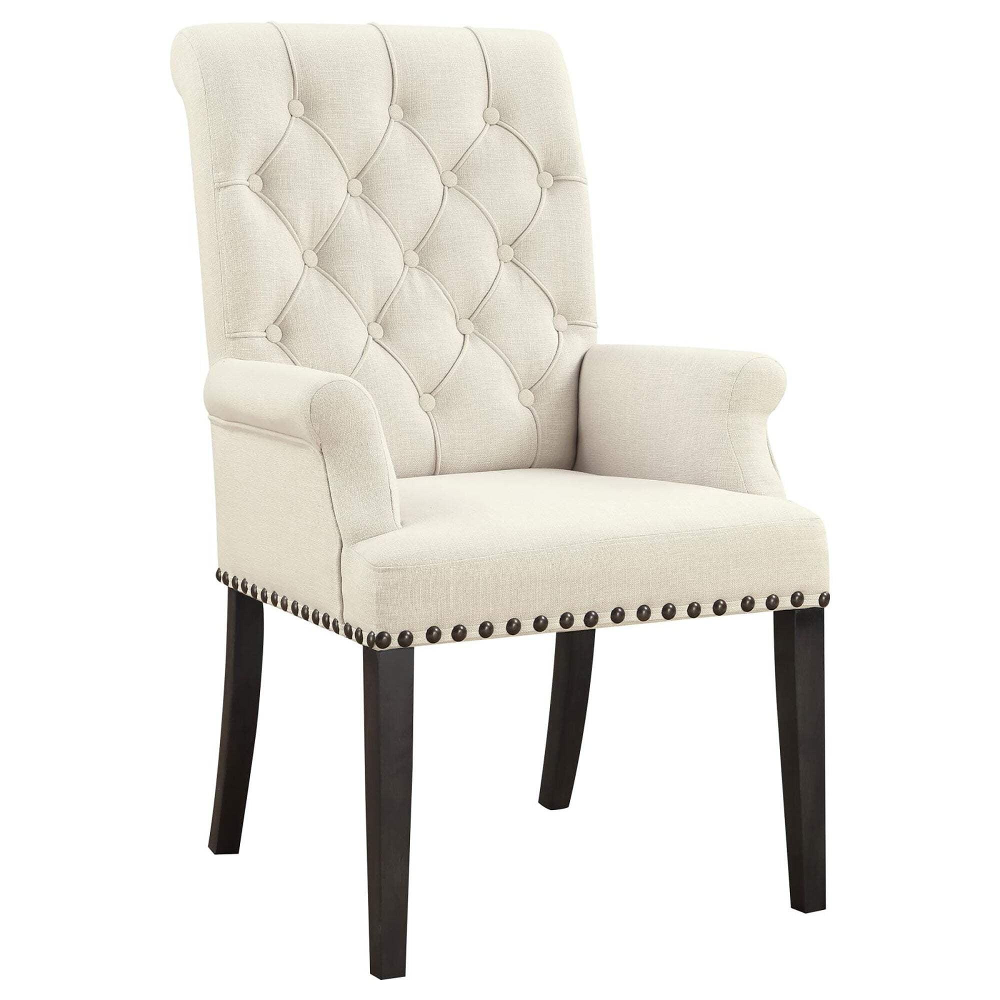 Beige Tufted Faux Leather Arm Chair with Smokey Black Legs