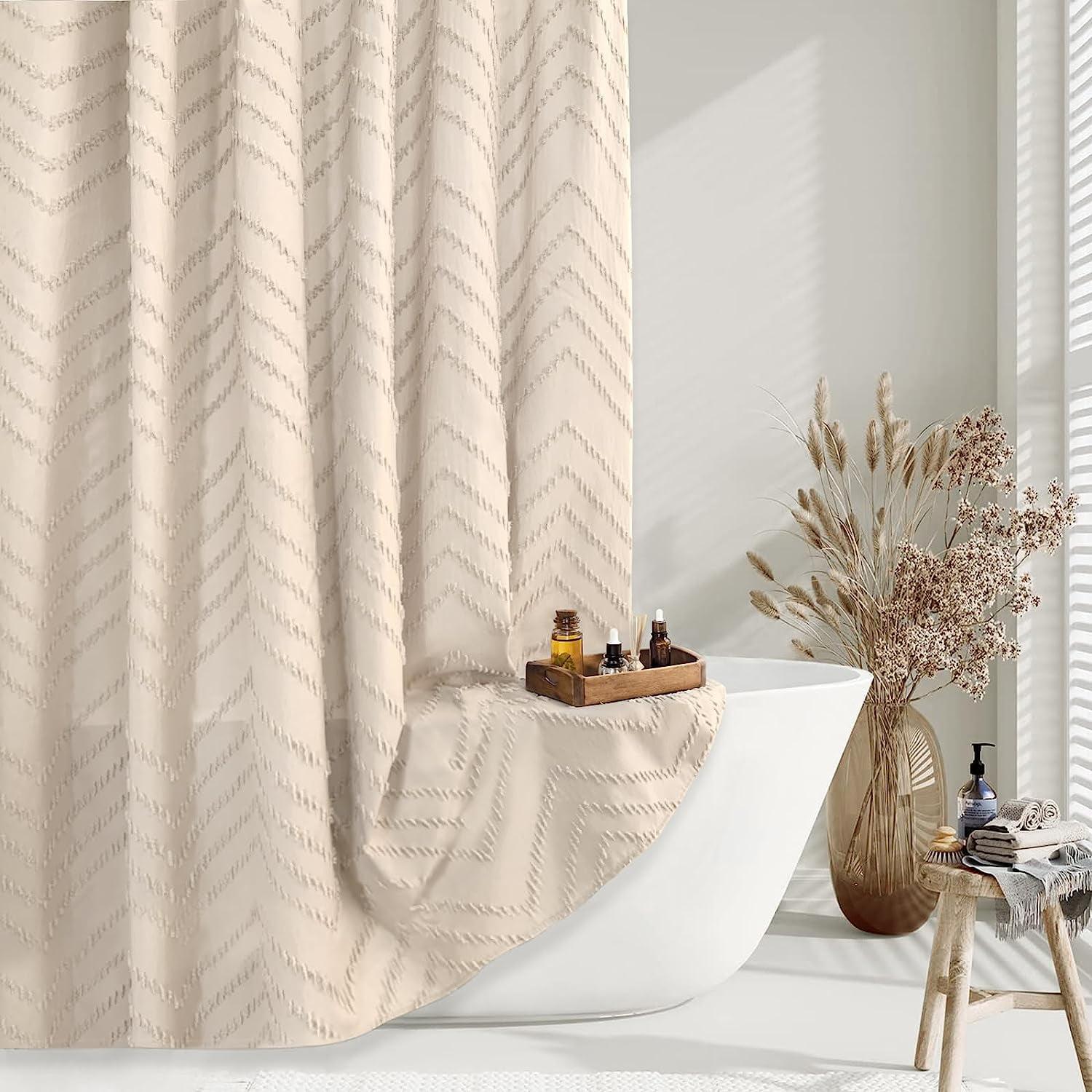 Beige Boho Chevron Textured Waterproof Shower Curtain