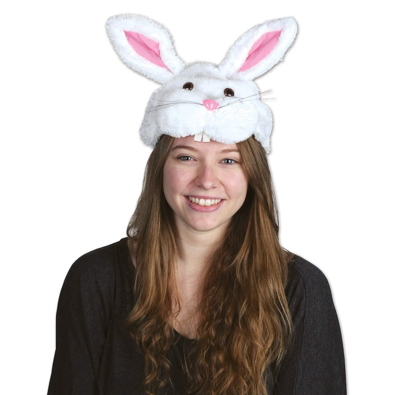 Beistle Plush Bunny Head Hat One Size White 40770