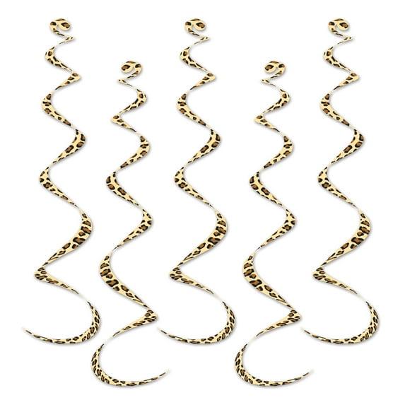 Beistle 5 Piece Leopard Print Hanging Whirl Decorations for Jungle Safari Theme Birthday Cheetah Wild Animal Bachelorette Party Supplies, 24", Multicolor