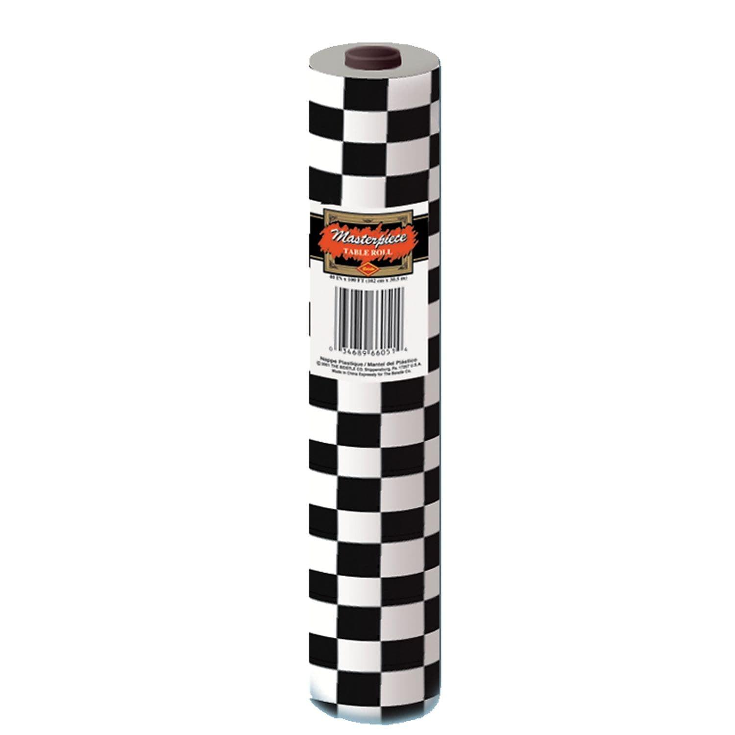 Beistle 50939-BKW - Masterpiece Plastic Checkered Table Roll - Black And White