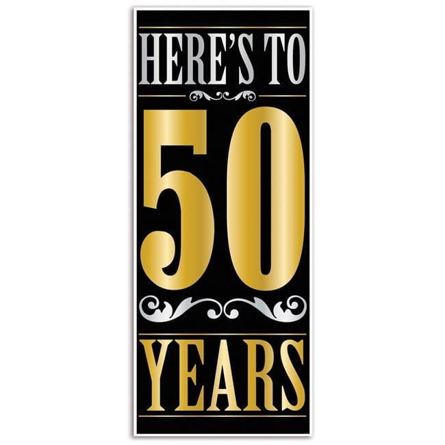 Beistle Here's To  50  Years Door Cover, 6' x 30", (2/Pkg) Multicolored